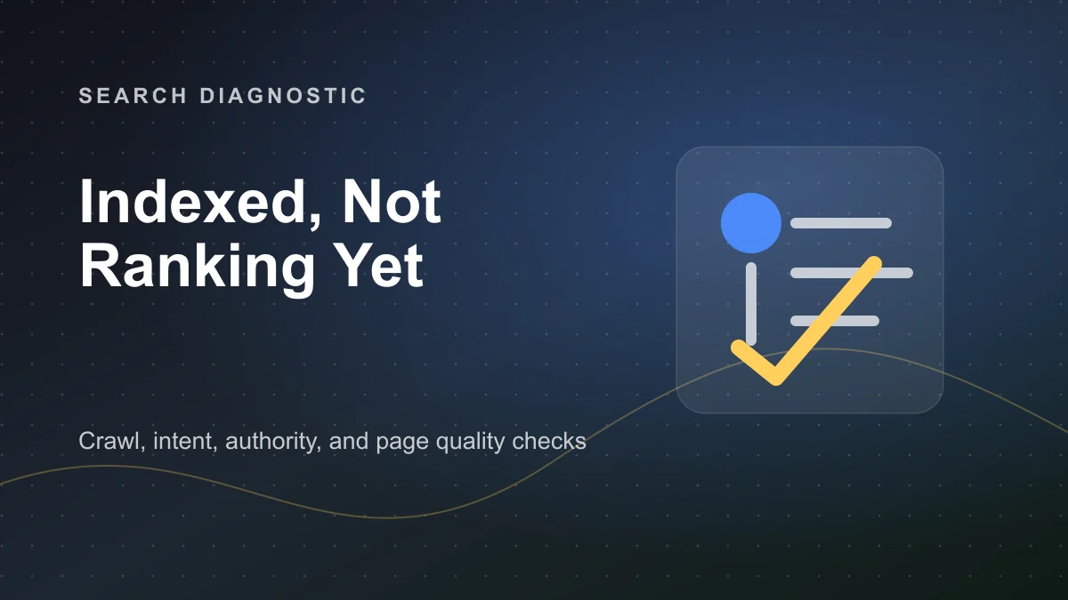 Search diagnostic cover showing indexed pages that need ranking improvements