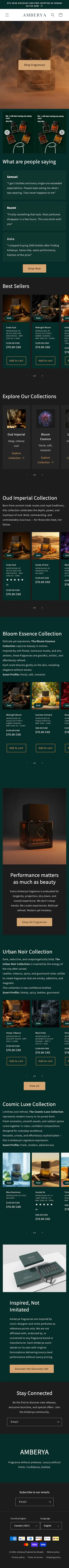 Tall mobile preview of the Amberya Shopify fragrance store
