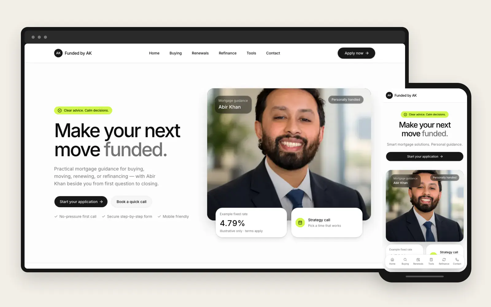 Funded by AK mortgage website shown in coordinated desktop and mobile frames