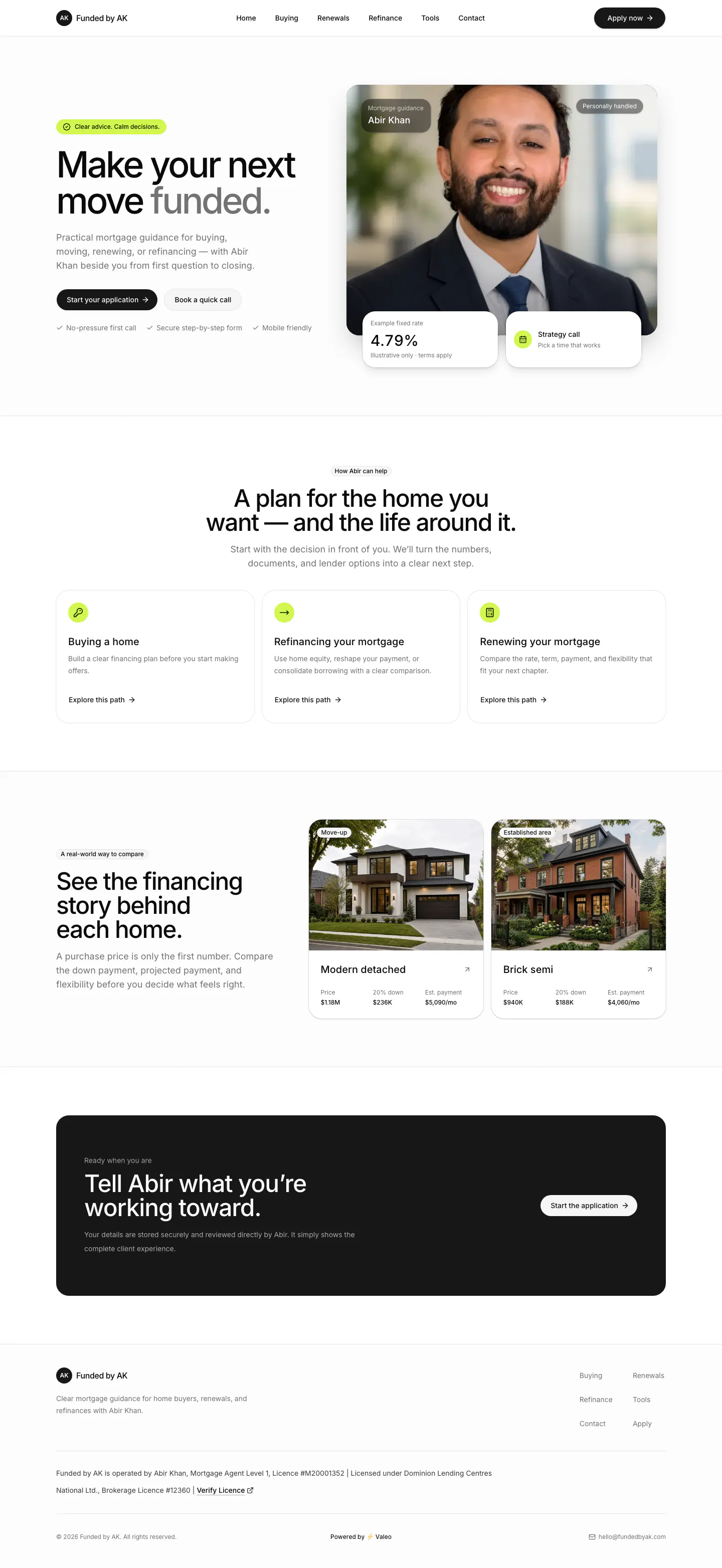 Tall desktop preview of the Funded by AK mortgage website