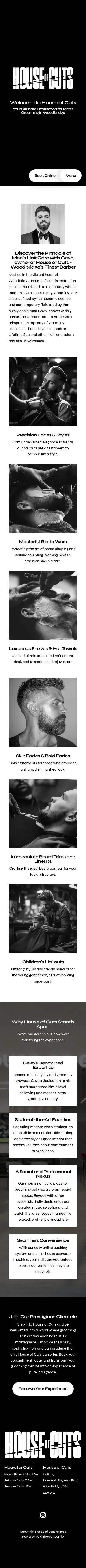 Tall mobile preview of the House of Cuts barbershop website