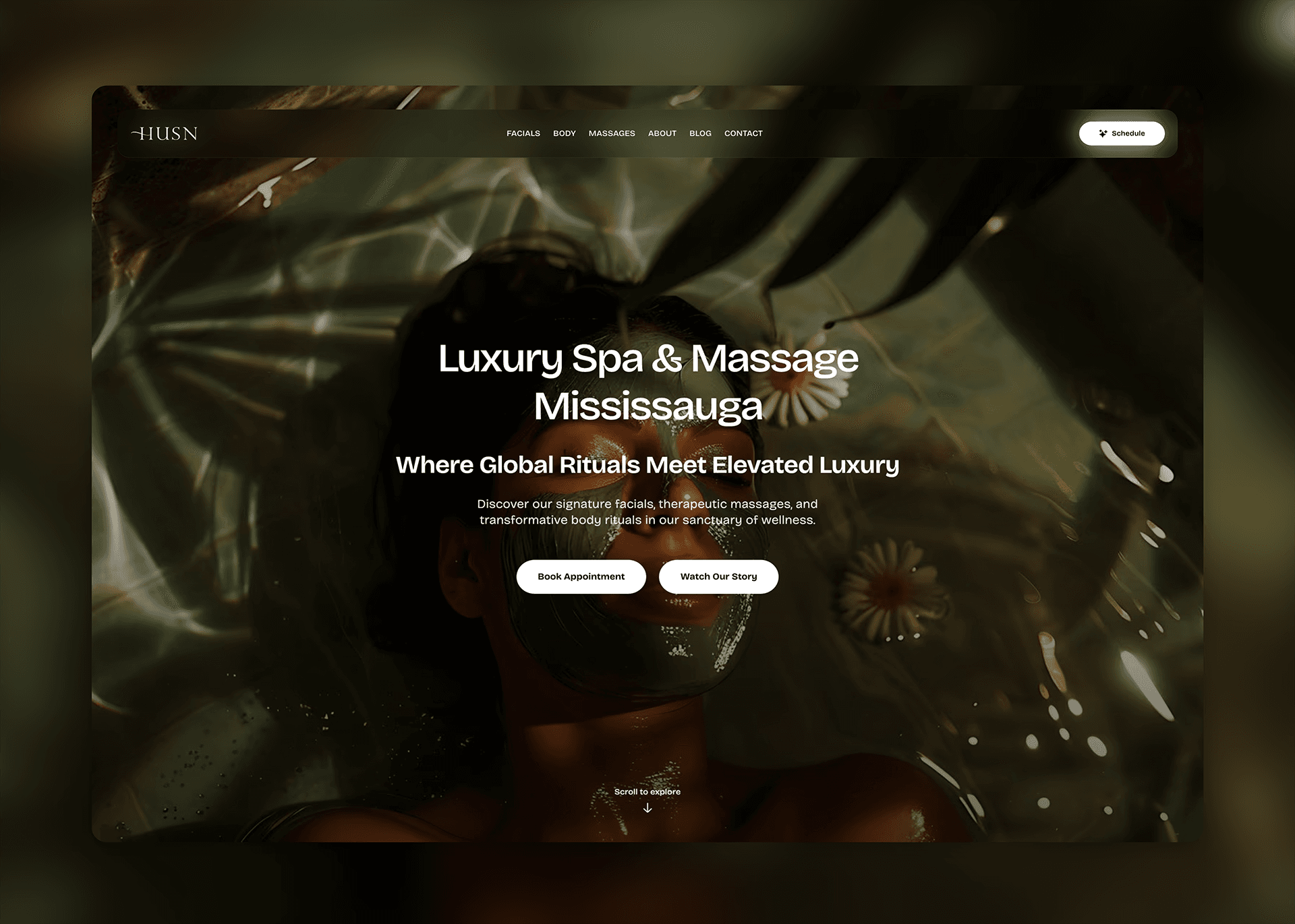Husn Spa premium wellness website and booking interface preview