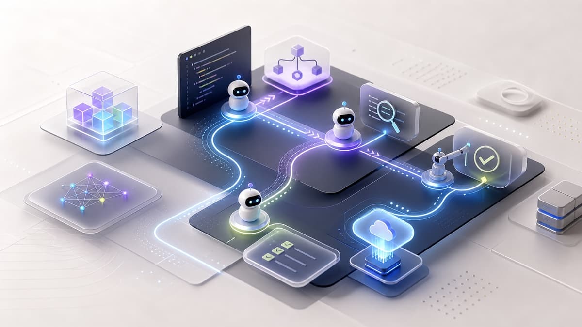 Agentic AI workflow dashboard illustration for software team operations