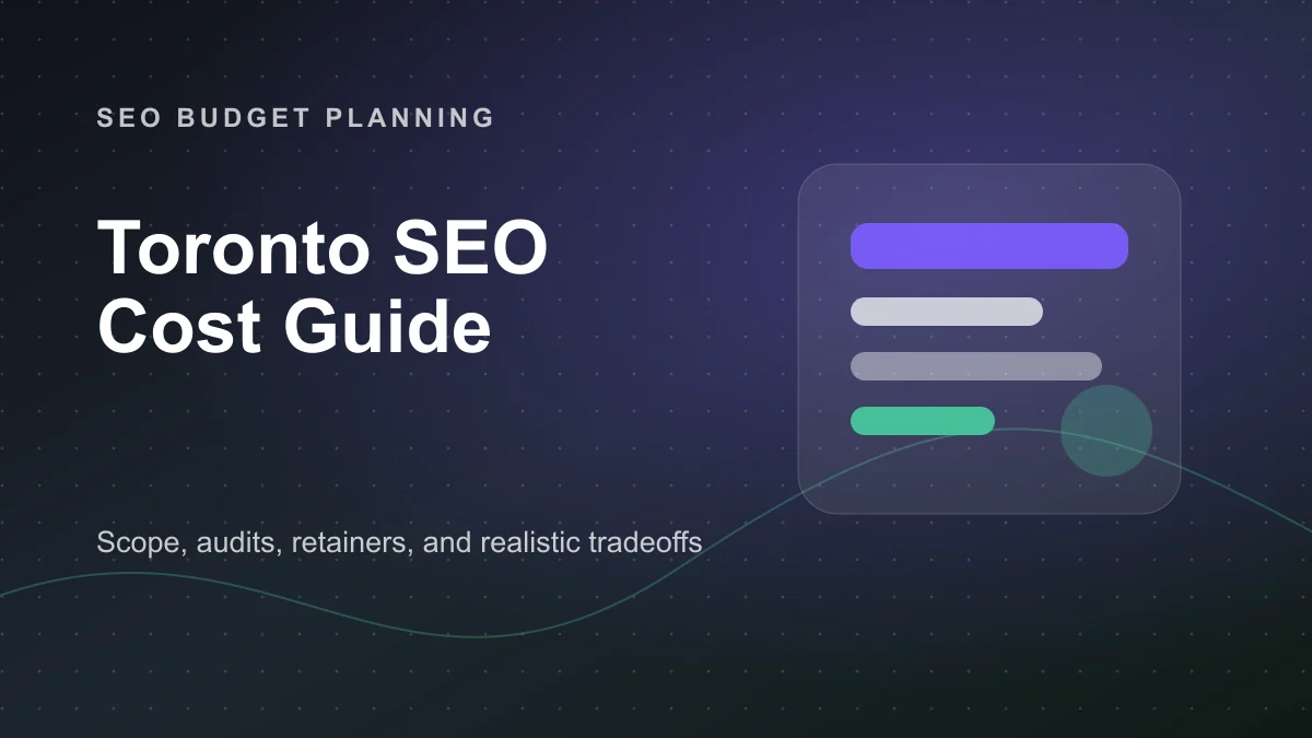 Toronto SEO cost planning cover with audit, retainer, and scope signals