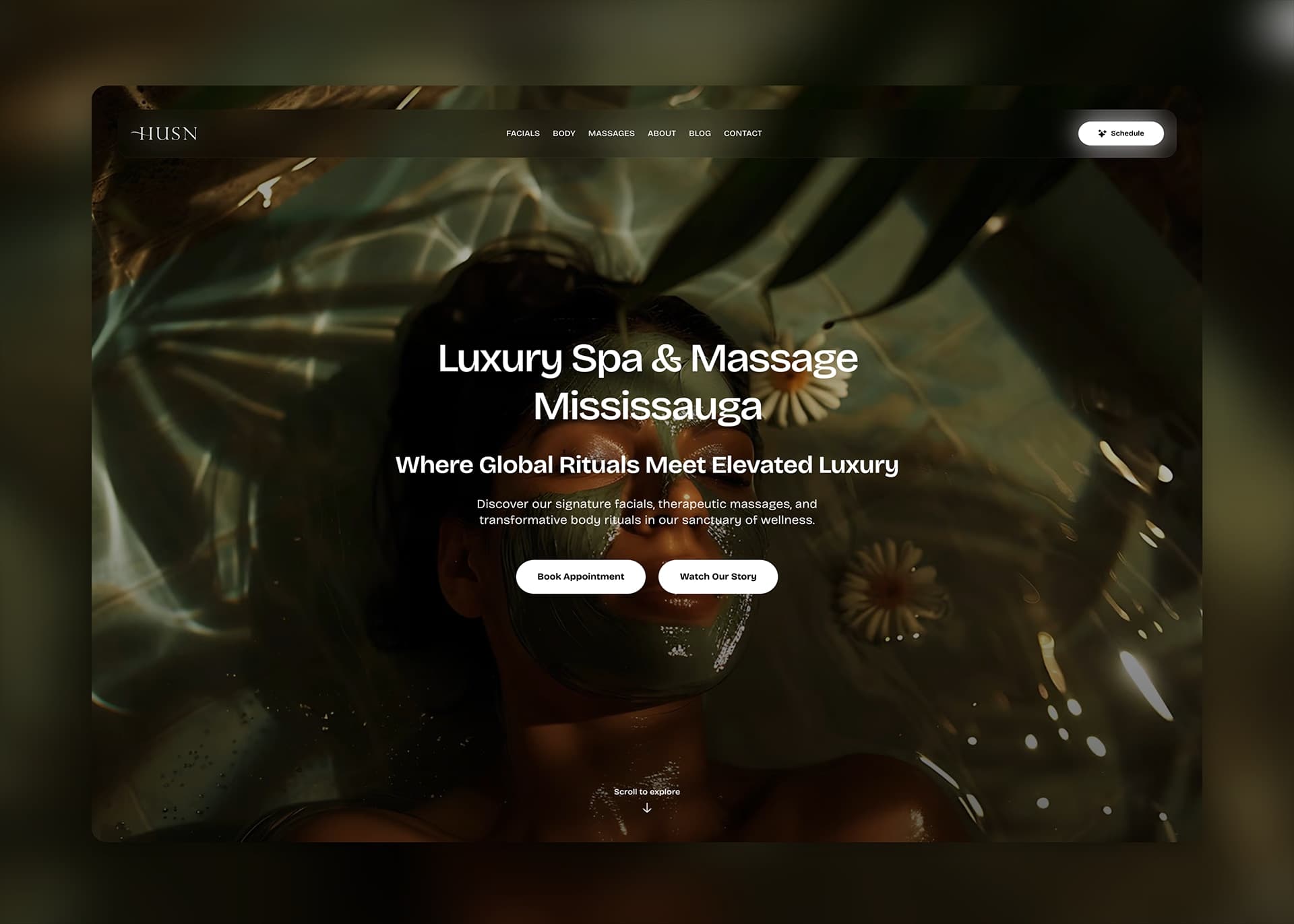 Husn Spa premium wellness website and booking interface preview