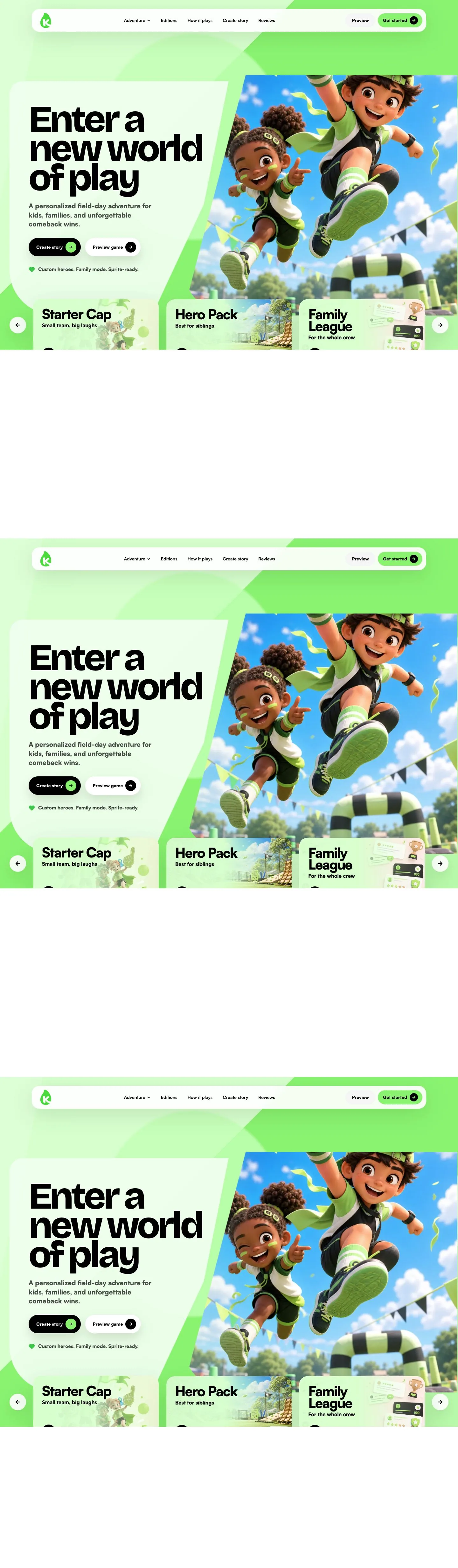 Tall desktop preview of the Kidtendo Games website