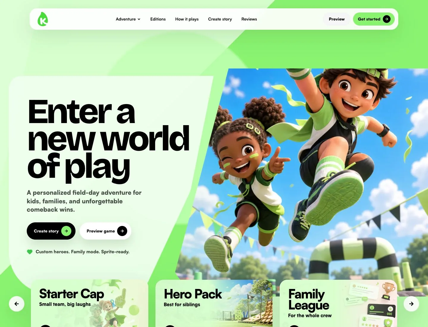 Kidtendo Games custom videogame gift website homepage desktop preview