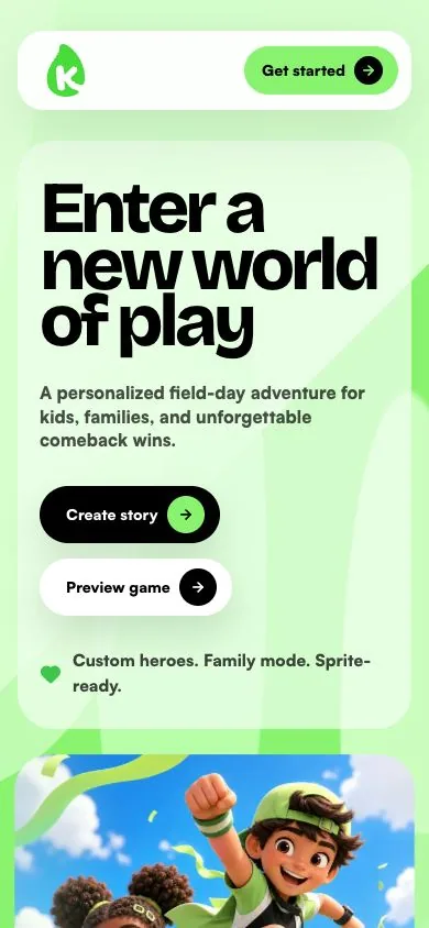 Kidtendo Games mobile homepage hero preview