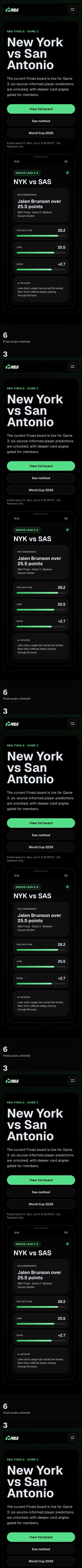 Tall mobile preview of the ParlAi sports analytics website